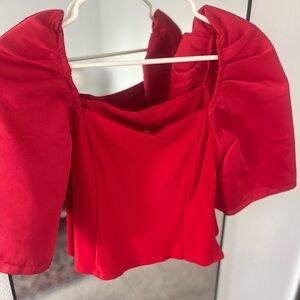 Source Unknown Vibrant Red Puff Sleeve Blouse
